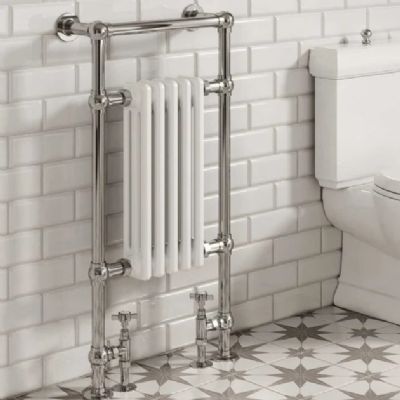 REINA OXFORD CHROME & WHITE BATHROOM TRADITIONAL TOWEL WARMER H960mm x W500mm, RND-OXF01 REINA OXFORD CHROME & WHITE BATHROOM TRADITIONAL TOWEL WARMER H960mm x W500mm, RND-OXF01